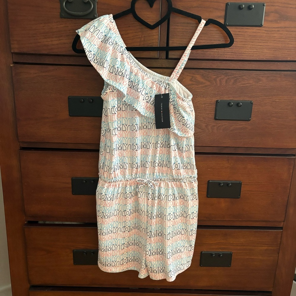 Girls Size 10/12 Tommy Hilfiger Spellout One Shoulder Romper